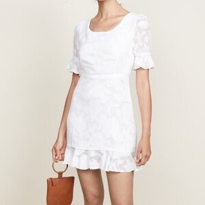 Lioness White Floral Babydoll Ruffle Hem Mini Dress
